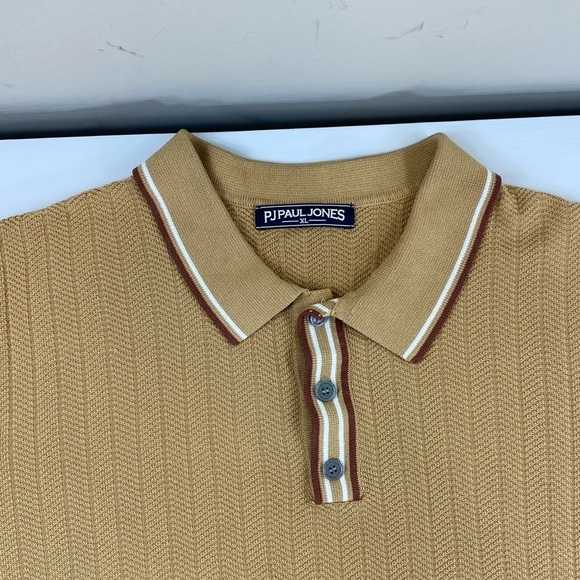 PJ PAUL JONES Men’s Knitted Polo Short Sleeve Textured Pullover Golf Shirt Sz XL - Picture 5 of 14